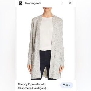 Theory Open Front Cashmere Grey Cardigan with Black detailing